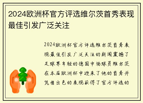 2024欧洲杯官方评选维尔茨首秀表现最佳引发广泛关注
